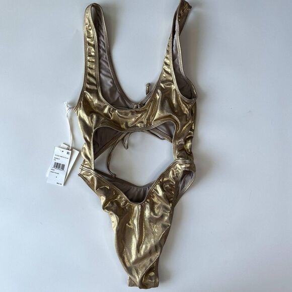 Good American Monokini in Gold Foil Size 0 NWT - Picture 3 of 3